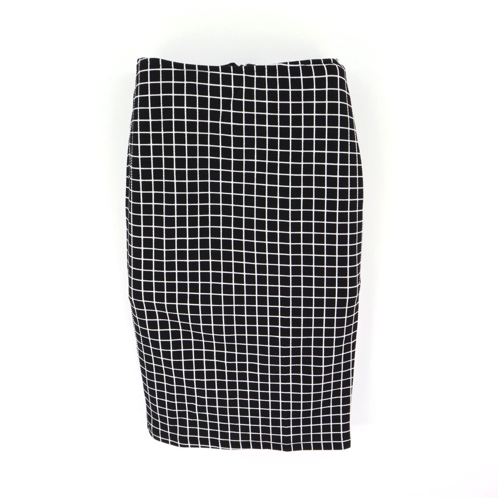 Bobeau Skirt Straight Knee Length Womens XS Black White Checks Polyester Blend‎